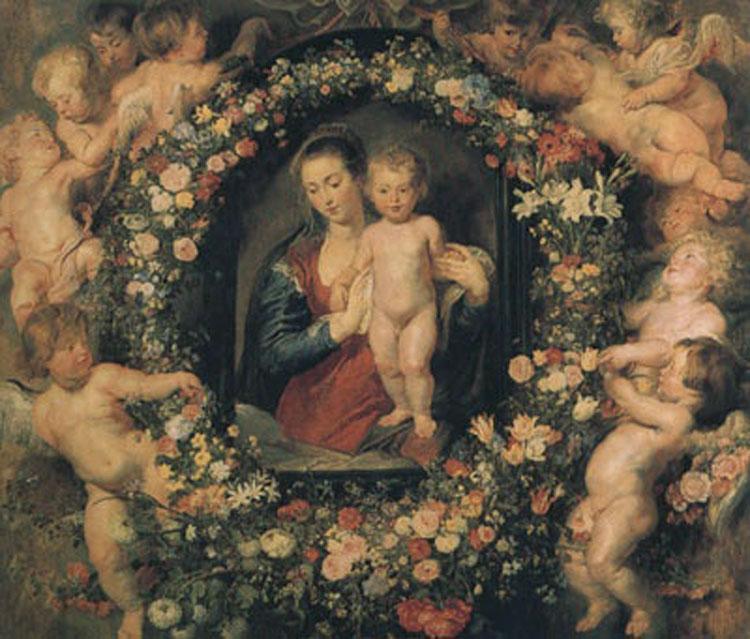 Peter Paul Rubens Madonna and Child with Garland of Flowers and Putti (mk01) oil painting image